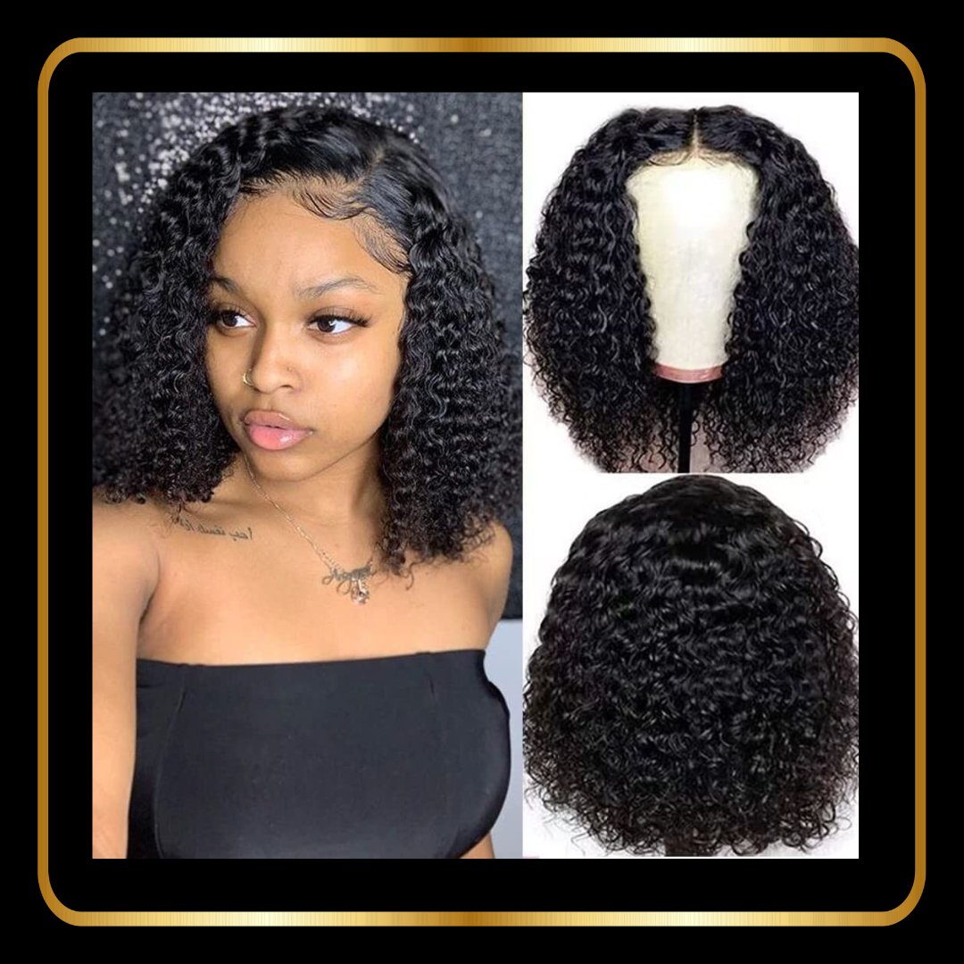 13x4 Curly Lace Front Bob Human Hair Wig Pre Plucked Hairline 180% Density - novadonna.ae