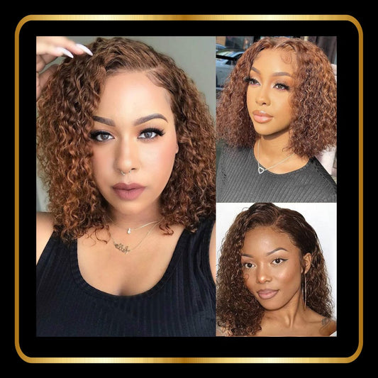 13x4 Curly Lace Front Bob Human Hair Wig Pre Plucked Hairline 180% Density - novadonna.ae