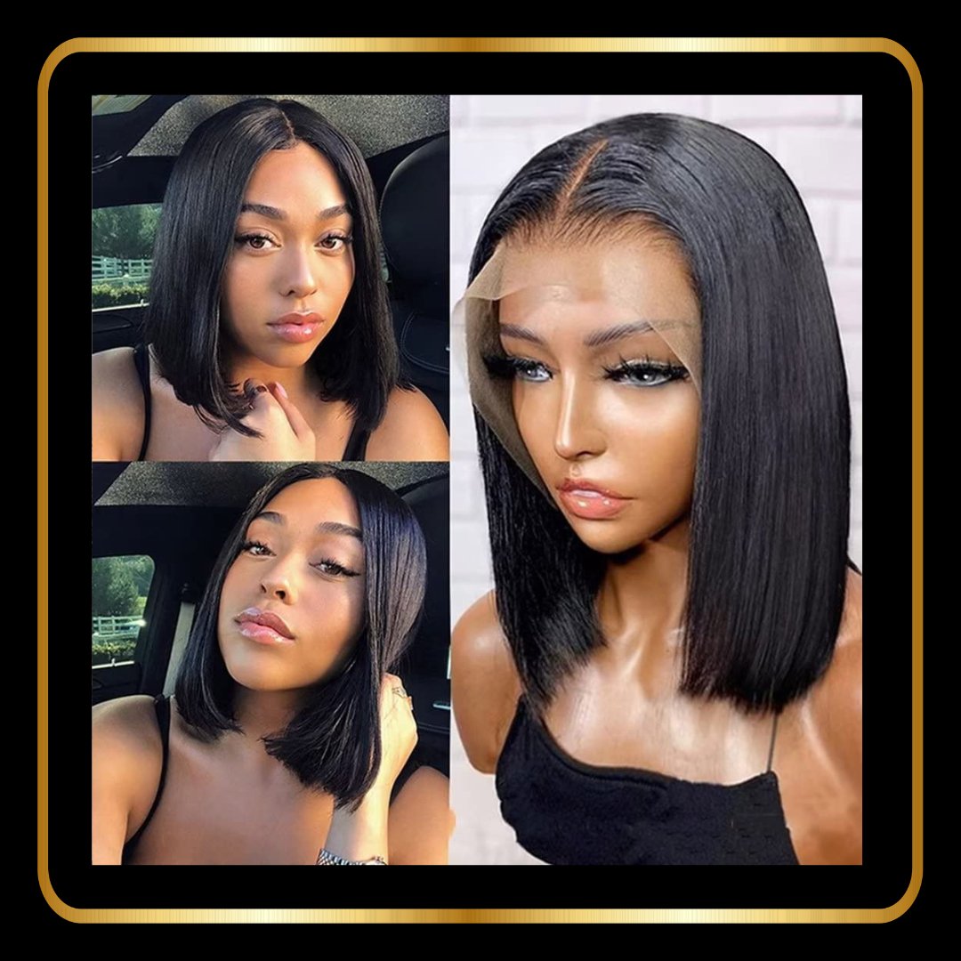 13x4 Straight Lace Front Bob Human Hair Wig Pre Plucked Hairline 180% Density - novadonna.ae