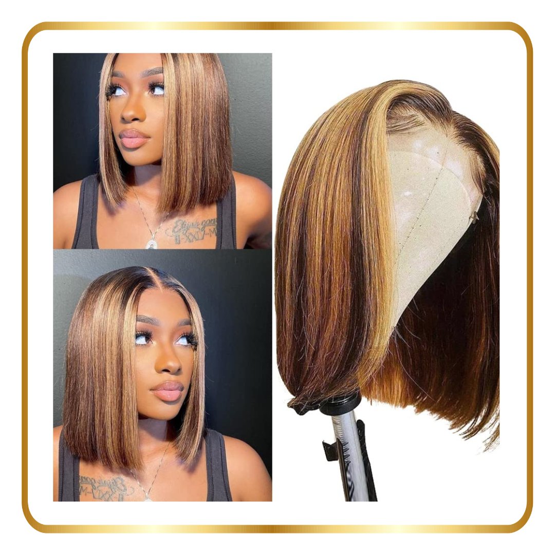 13x4 Straight Lace Front Bob Human Hair Wig Pre Plucked Hairline 180% Density - novadonna.ae