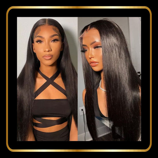 Straight 13x4 Lace Frontal Human Hair Wig with Baby Hair 180% Density Pre Plucked Hairline with Baby Hair(22 Inches, Natural Black)