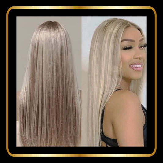 24" Straight Lace Front Wig, Double Drawn Human Hair, Pre-Plucked Transparent 13x4 Lace, 200% Density, Blonde 613 - novadonna.ae