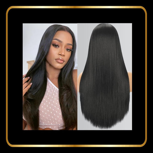 24" Straight Lace Front Wig, Double Drawn Human Hair, Pre-Plucked Transparent 13x4 Lace, 200% Density , Natural Black - novadonna.ae