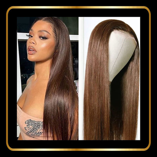 Straight 13x4 Lace Frontal Human Hair Wig with Baby Hair 180% Density Pre Plucked Hairline with Baby Hair(28 Inches, Color Darkest Brown #2)