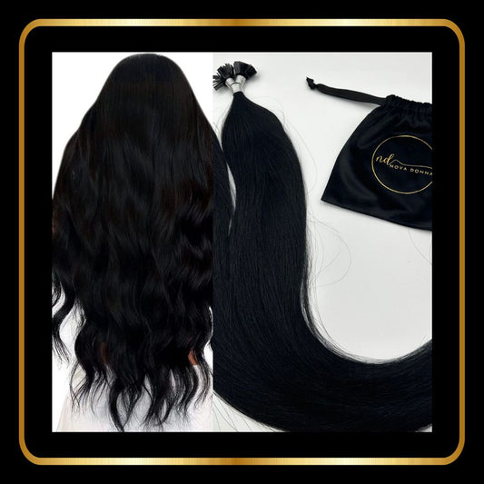 24 Inches Flat Tip Straight Hair Extensions Pre-Bonded 50 Grams Hot Fusion (Black)