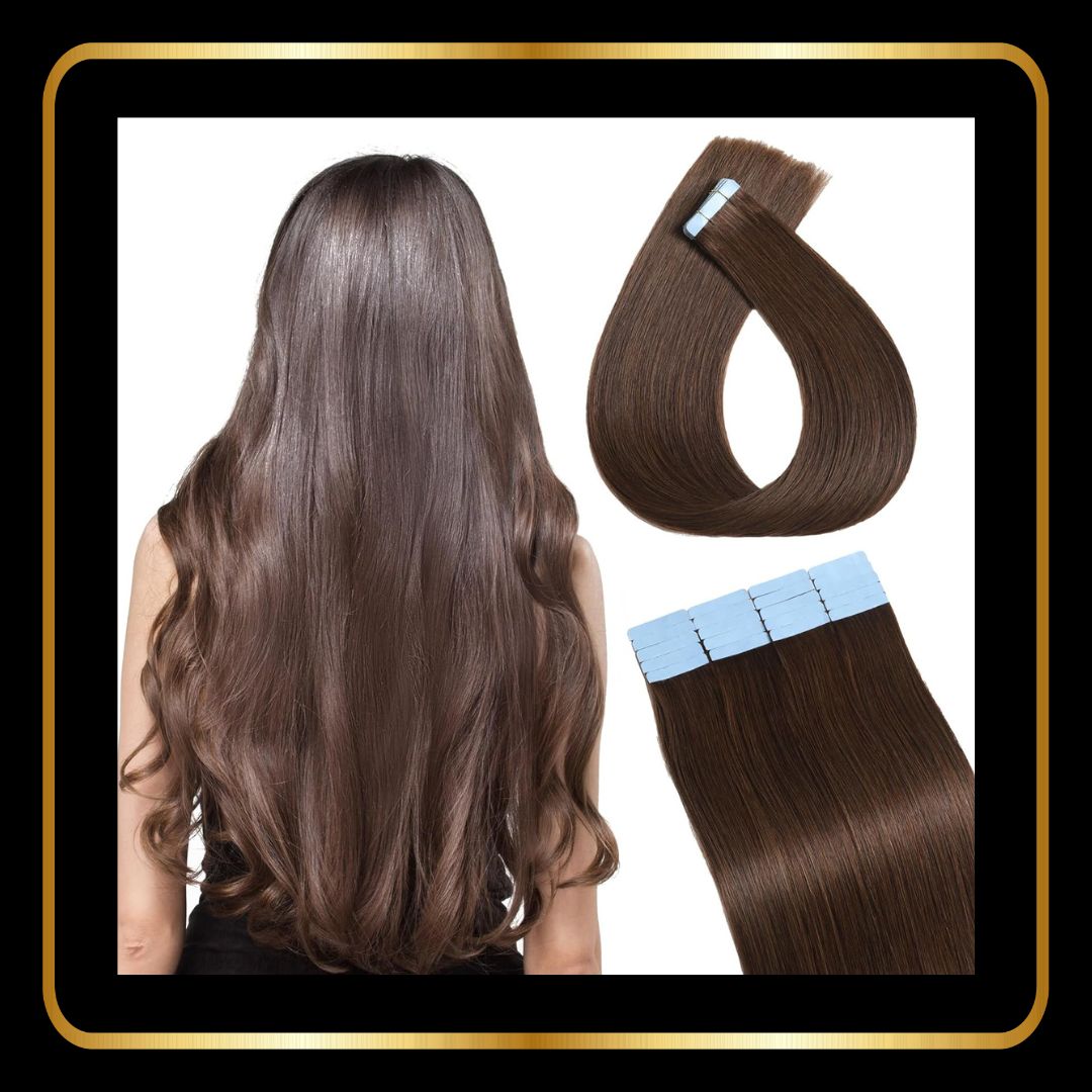 Tape-in Hair Extensions Human Hair Straight 24 Inch 50g 20 pieces (Chocolate Brown #4)