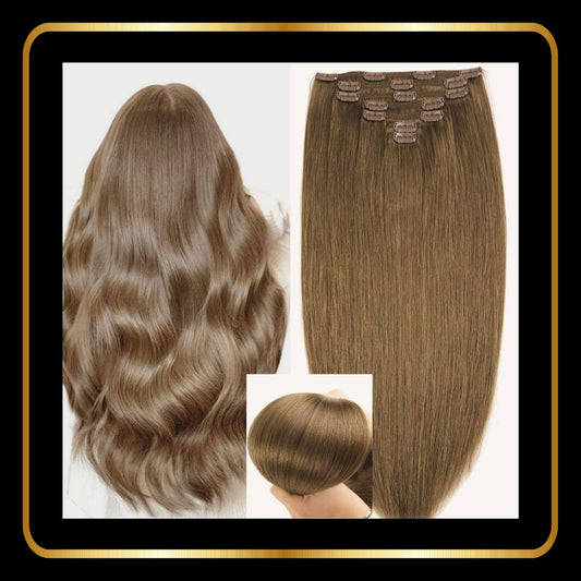 Clip-In Straight Hair Extensions 150g ,7 pieces(24 inch ,Color Dark Blonde #8)