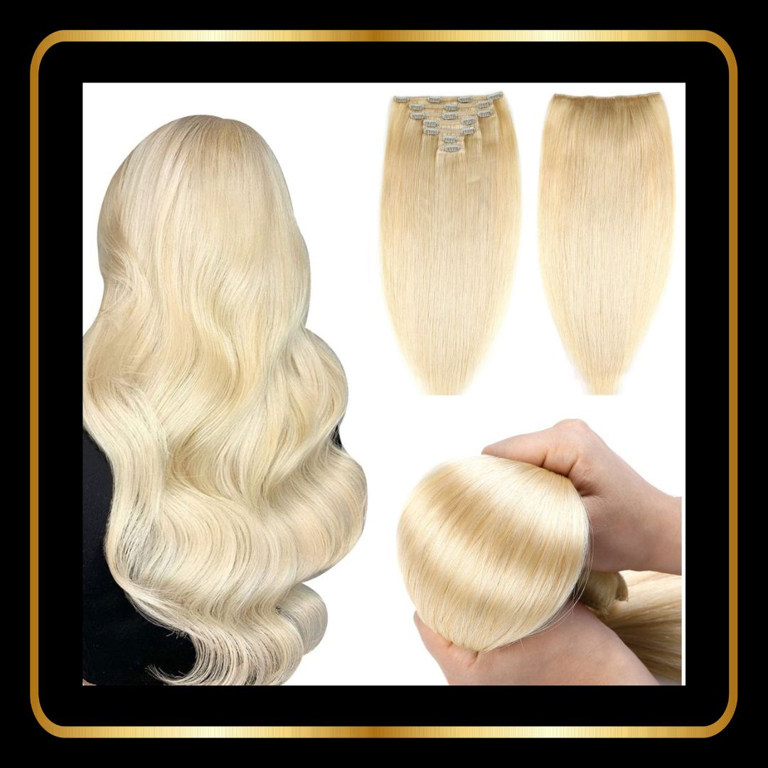 Clip-In Straight Hair Extensions 150g , 7 pieces(24 inch ,Color Bleachy Blonde #613)