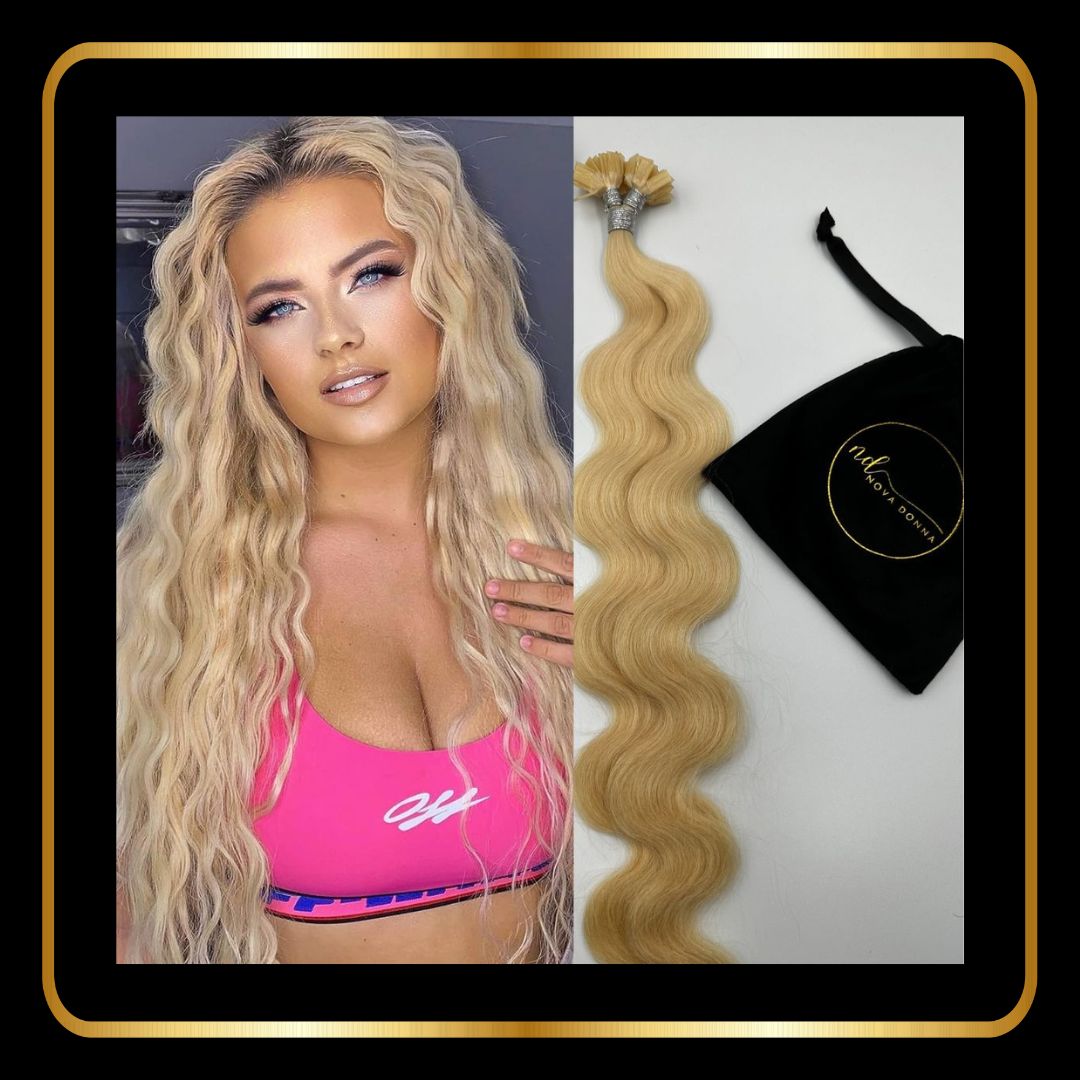 24 Inches Flat Tip Body Wave Hair Extensions Pre-Bonded 50 Grams Hot Fusion(Bleachy Blonde #613)