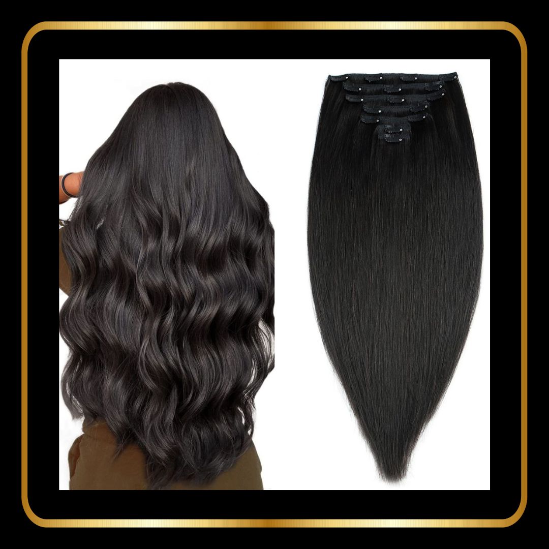 Clip-In Straight Hair Extensions ,7 pieces(24 Inch, Color Natural Black #1B)