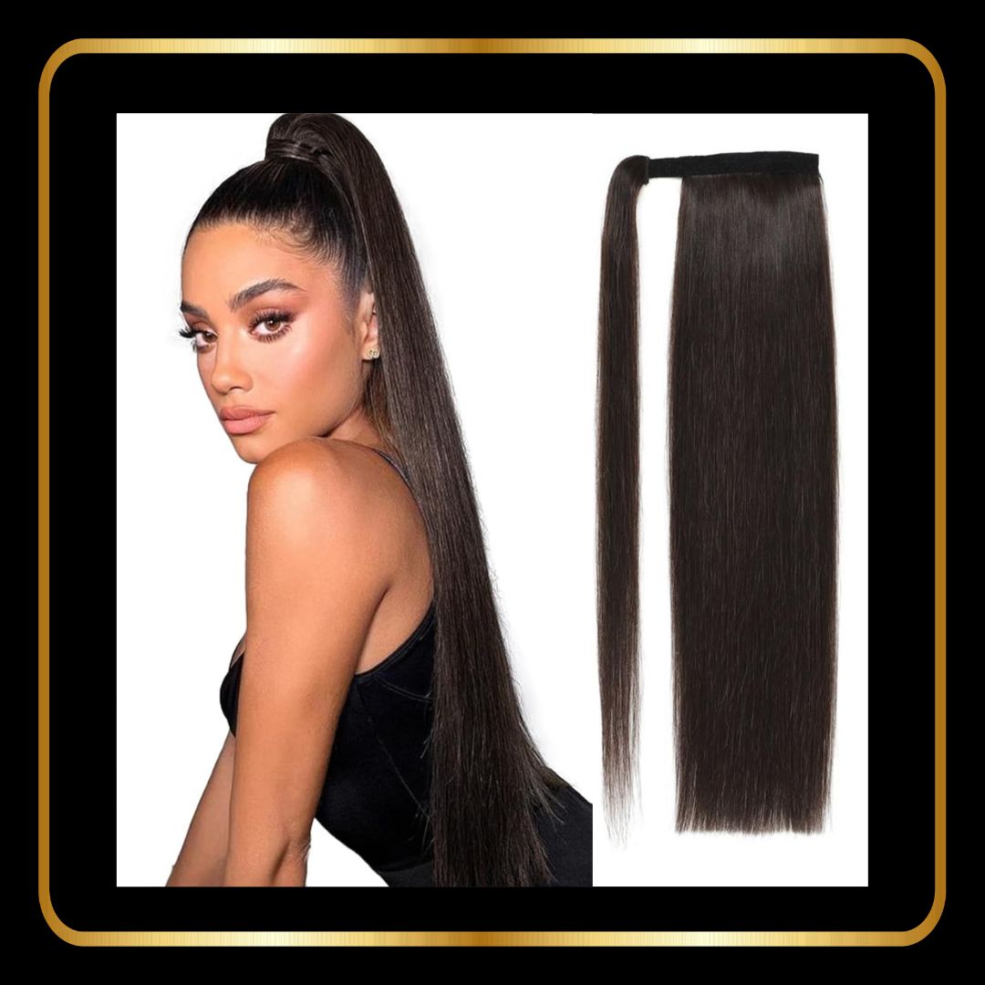 Ponytail Extension Human Hair (100g) Straight Remy Human Hair Wrap Around  (26 Inch, Color Natural Color #1B)