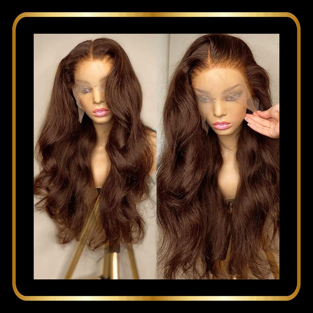 Body Wave 13x4 Lace Frontal Human Hair Wig, 180% Density Pre-Plucked with Baby Hair(30 inch, Color Chocolate Brown #4)