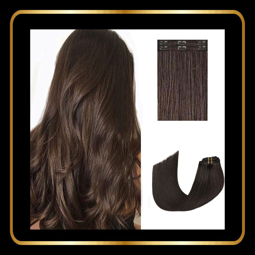 Clip-In European Straight Hair Extensions 150g, 2 pieces(20 Inch, Color Natural Brown)