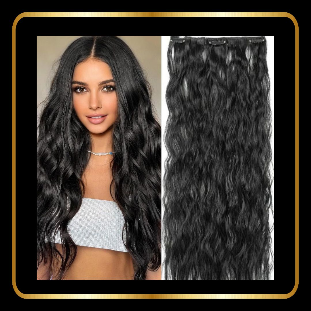 Clip-In Indian Beach Wave Hair Extensions 100g 1 piece(26 Inch, 9 inch Width, Natural Color)