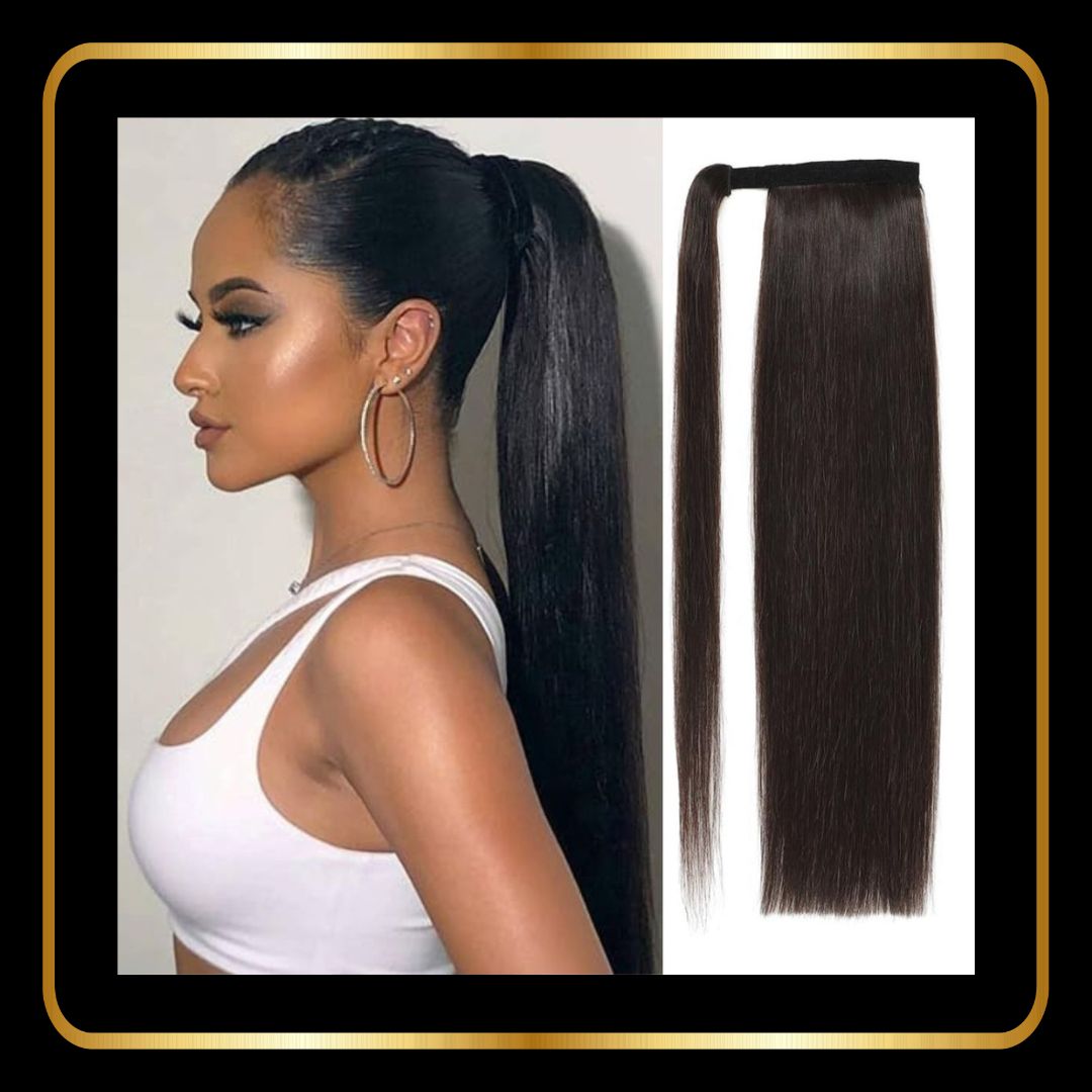 Ponytail Extension Human Hair (100g) Straight Remy Human Hair Wrap Around  (22 Inch, Color Natural Color)