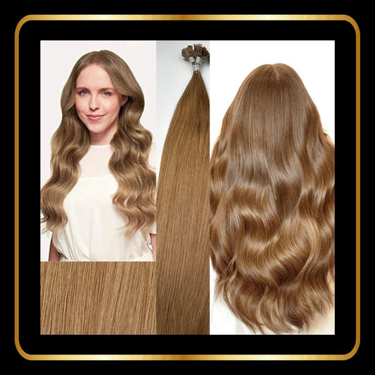 24 Inches Flat Tip Straight Hair Extensions Pre-Bonded 50 Grams Hot Fusion (Dark Blonde #8)