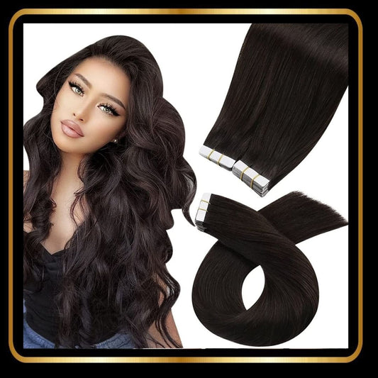 (Copy) Tape-in Hair Extensions Human Hair Straight 24 Inch 50g 20 pieces (Dark Brown #2)