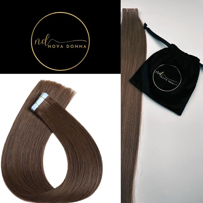 Tape-in Hair Extensions Human Hair Straight 24 Inch 50g 20 pieces (Chocolate Brown #4)