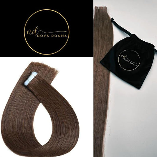 Tape-in Hair Extensions Human Hair Straight 24 Inch 50g 20 pieces (Chocolate Brown #4)
