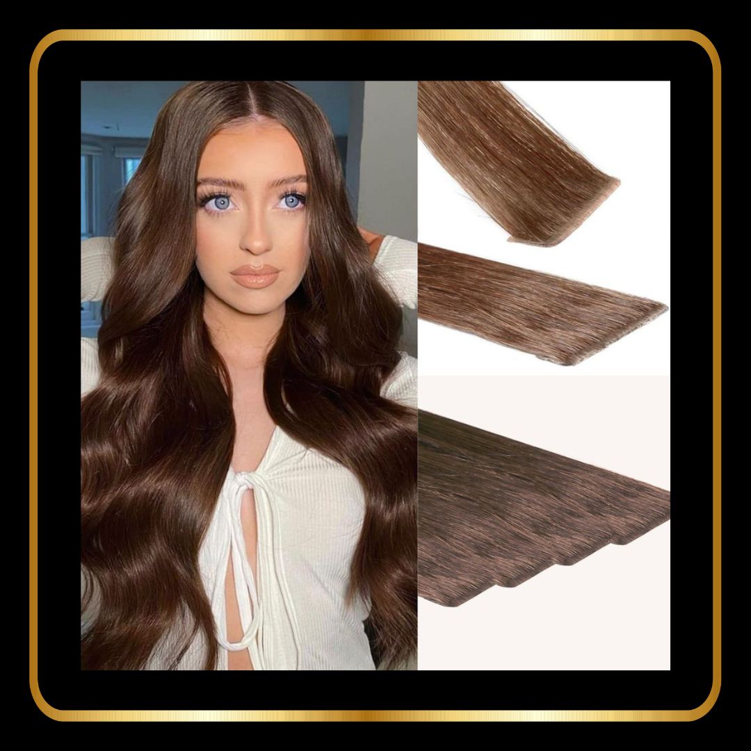 24 Inch Straight Invisible Tape-In Hair Extensions 50g 20 pieces(Chocolate Brown #4)