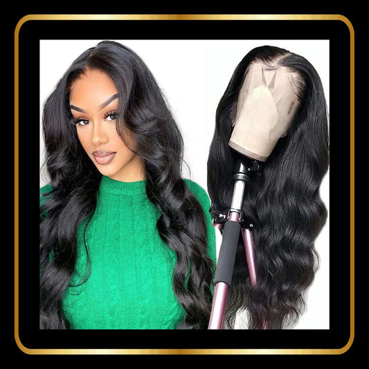 Body Wave 13x4 Lace Frontal Human Hair Wig, 180% Density Pre-Plucked with Baby Hair(24 inch, Color Natural Black #1B)