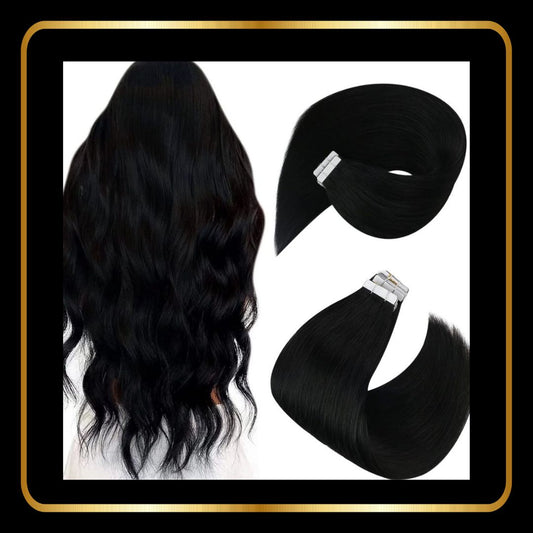 Tape-in Hair Extensions Human Hair Straight 24 Inch 50g 20 pieces (Black #1)