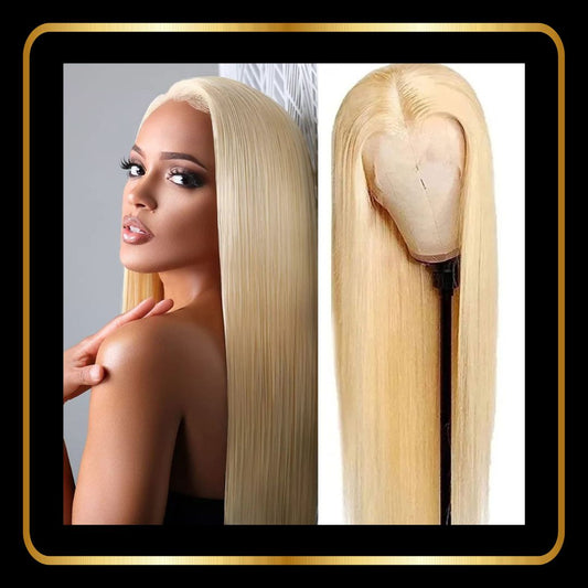 Straight 13x4 Lace Frontal Human Hair Wig with Baby Hair 180% Density Pre Plucked Hairline with Baby Hair(26 Inches, Blonde 613)