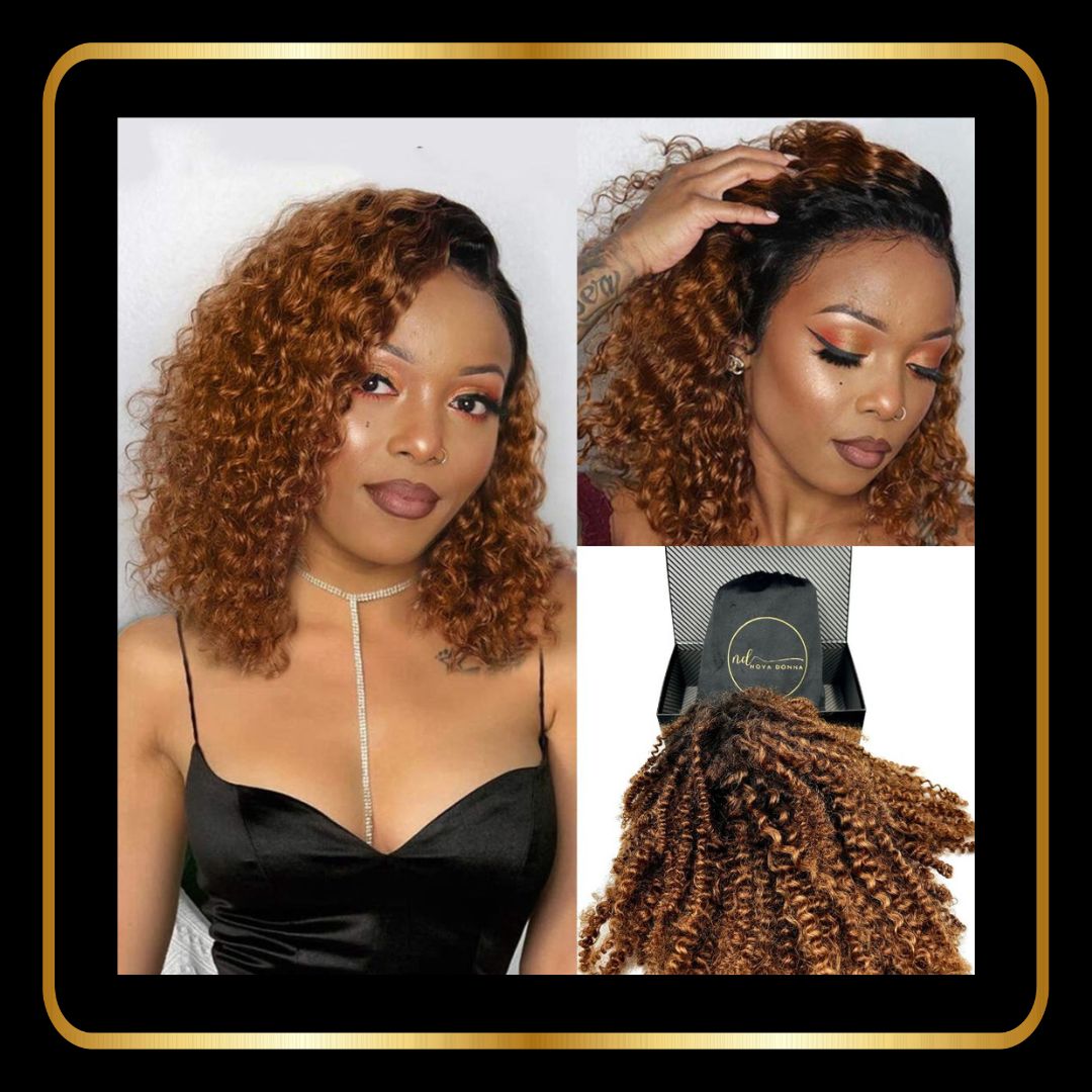 13x4 Curly Lace Front Bob Human Hair Wig Pre Plucked Hairline 180% Density(16 inch, Color 1B/30)