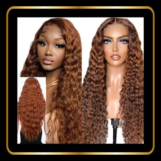 Water Wave Lace Front Human Hair Wig 13x4 HD Transparent Lace Frontal Pre Plucked 180% Density(40 Inches, Color Reddish Brown)