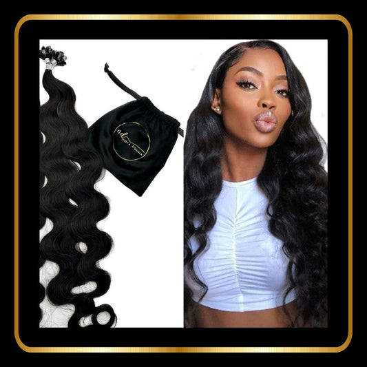 24 Inches Flat Tip Body Wave Hair Extensions Pre-Bonded 50 Grams Hot Fusion(Natural Black #1B)